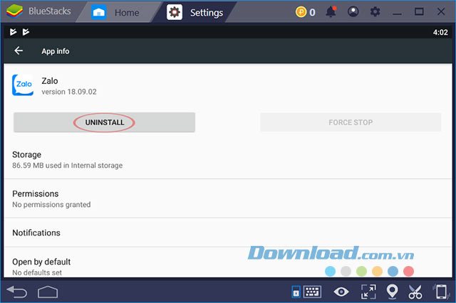 Unistall ứng dụng trong BlueStacks