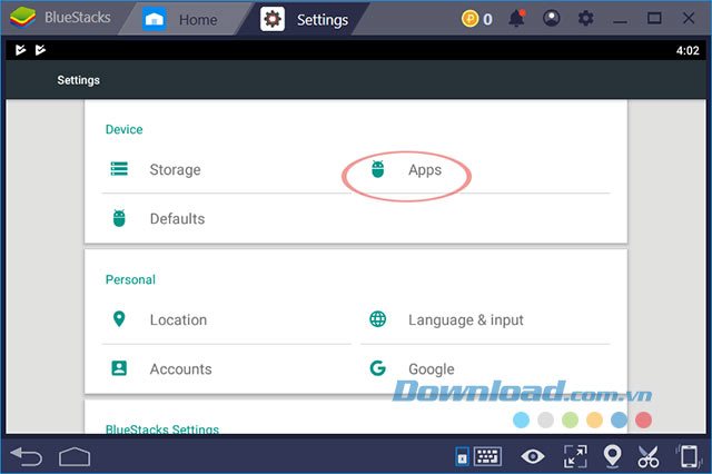 Vào phần Apps trong BlueStacks