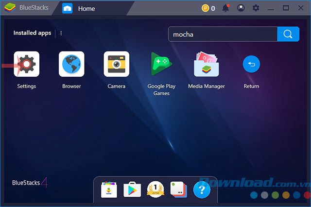 Nhấn Settings trong BlueStacks