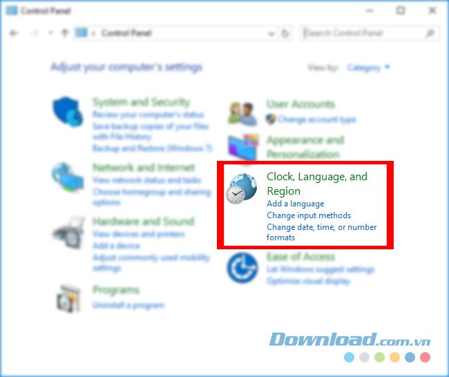Chọn Clock, language