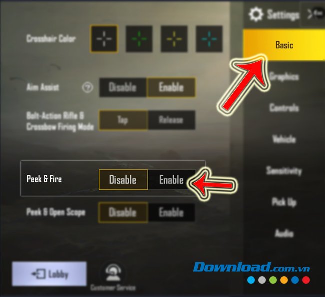 Giao diện Settings game PUBG Mbile