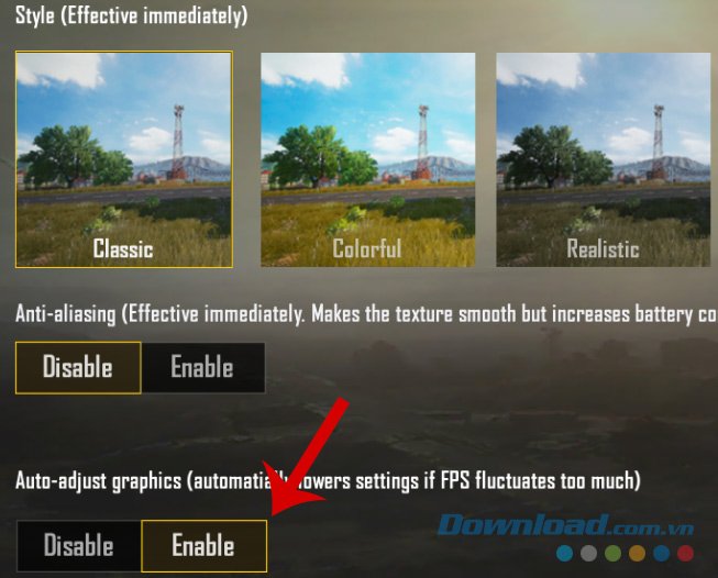 Kích hoạt tự động thay đổi chất lượng đồ họa