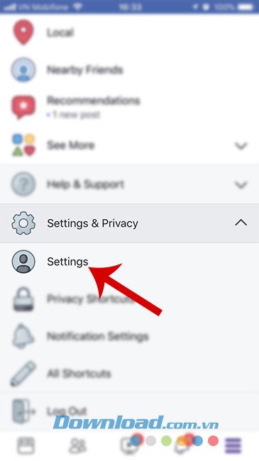 Chọn vào Settings