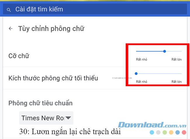 Phóng to phông chữ