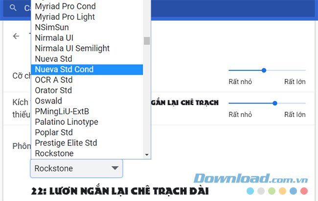 Chọn kiểu chữ cho Chrome