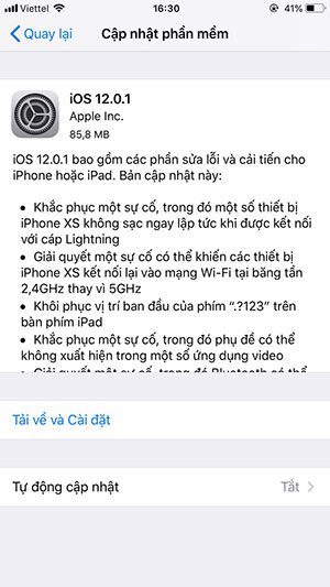 Giao diện cập nhật