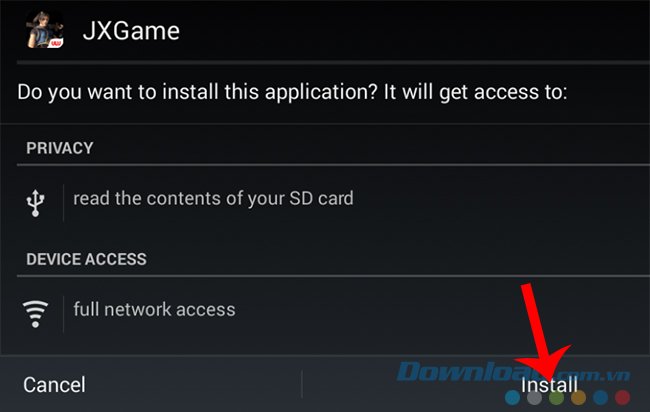 Chọn tiếp Install
