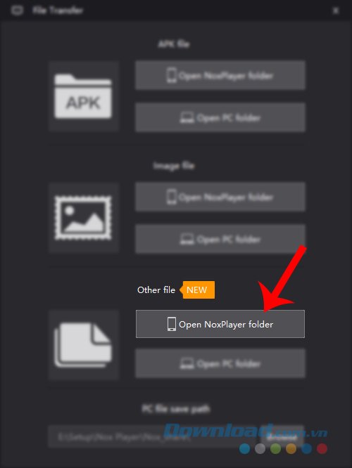Mở thư mục trên giả lập 