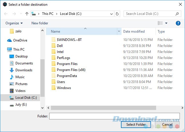 Chọn thư mục lưu trên máy tính