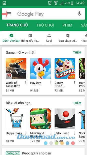 Menu Google Play