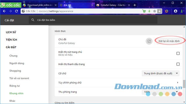 Đặt chủ đề Cốc Cốc mặc định