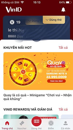 Giao diện ứng dụng VinID