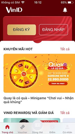 Nhấn chọn đăng ký