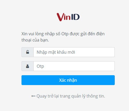 Nhập mã OTP và mật khẩu mới