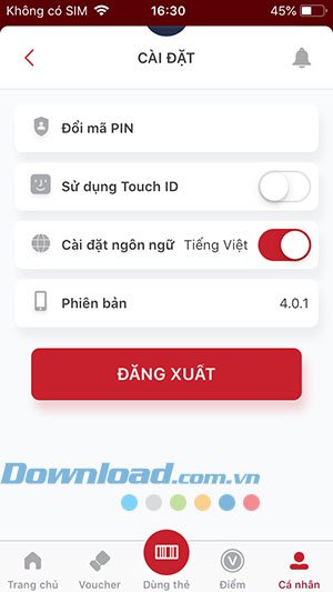 Thay đổi mã PIN