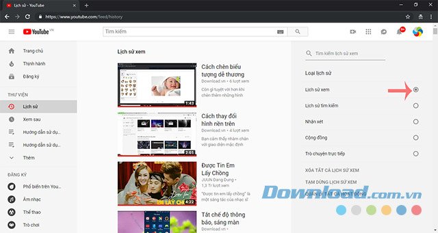 Xóa lịch sử xem YouTube