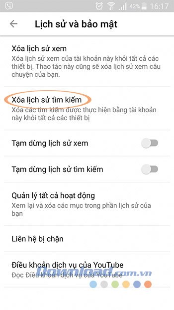 Xóa lịch sử tìm kiếm YouTube