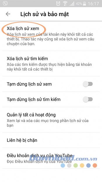 Xóa lịch sử xem YouTube