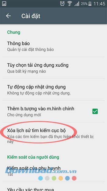 Xóa lịch sử tìm kiếm Google Play