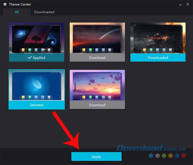 Chọn theme cần dùng trên Nox