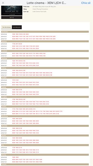 Lịch chiếu phim