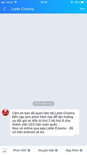 Giao diện chính của Lotte Cinema