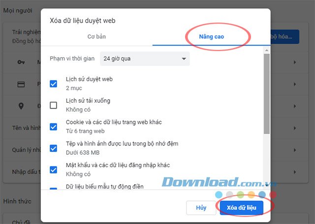 Xóa dữ liệu duyệt web