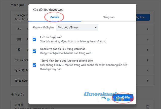 Xóa dữ liệu duyệt web trên Google Chrome