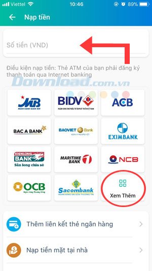 Nạp tiền ViettelPay