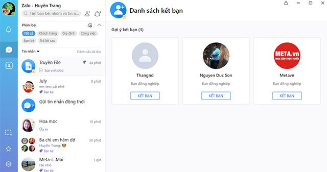 Giao diện chính Zalo PC