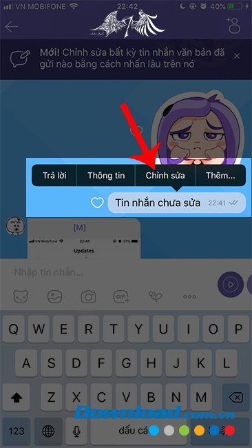 Chọn tin nhắn Viber cần sửa lại