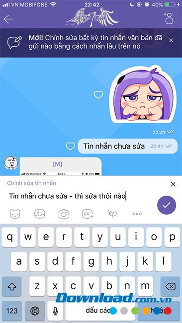 Sửa lại nội dung tin nhắn Viber