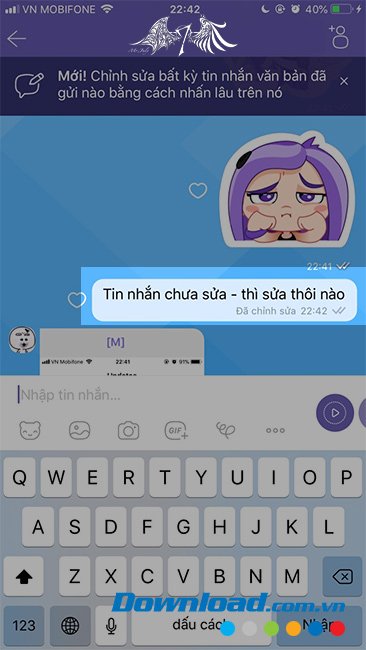 Gửi lại tin nhắn Viber đã sửa
