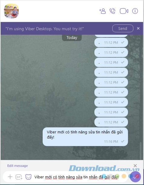 Chỉnh sửa tin nhắn Viber đã gửi