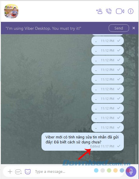 Gửi tin nhắn Viber đã sửa lại