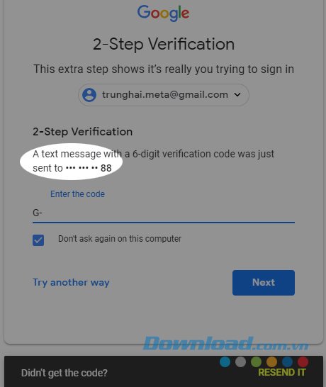 Hoàn tất đăng nhập Gmail