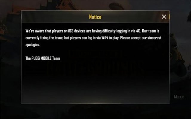 Thông báo lỗi khác version trên PUBG Mobile