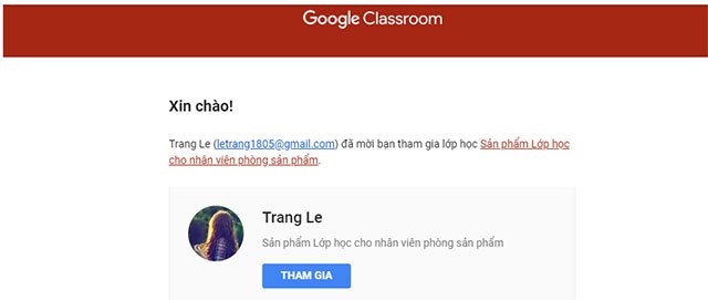 Mời học viên vào lớp bằng email