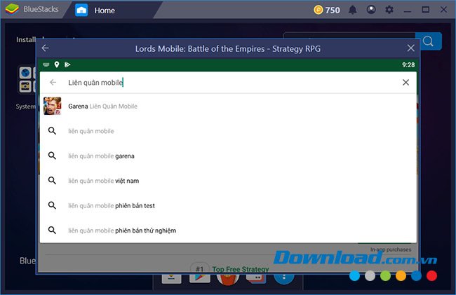 Search game Liên quân Mobile trên BlueStacks