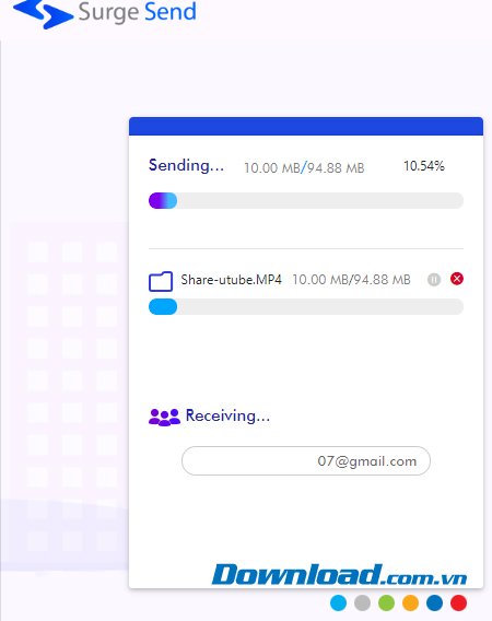 Quá trình gửi file dung lượng lớn qua Surge Send