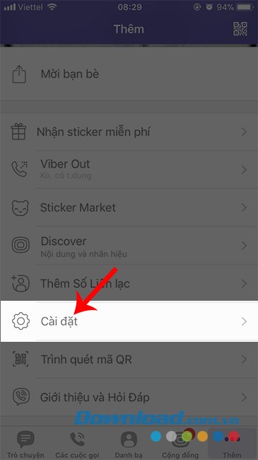 Chọn vào Cài đặt