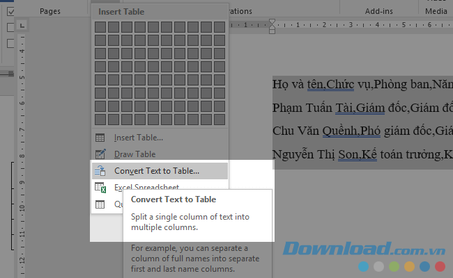 Chuyển dữ liệu Text thành bảng