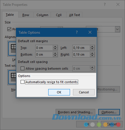 Thiết lập để ô không tự động rộng theo dữ liệu trong bảng