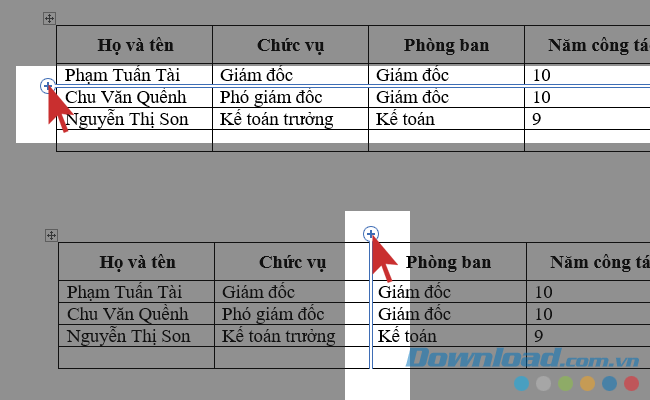 Thêm dòng/cột trong bảng Word
