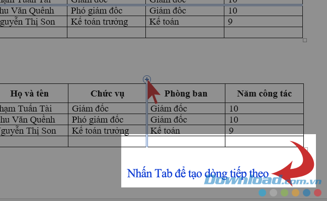 Nhấn Tab để thêm dòng mới cho bảng trong Word 2019