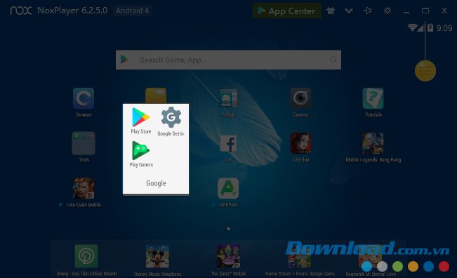 Giao diện chính giả lập NoxPlayer