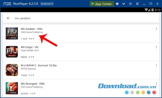 Chọn game để cài đặt