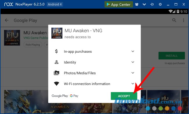 Chấp nhận cài đặt 