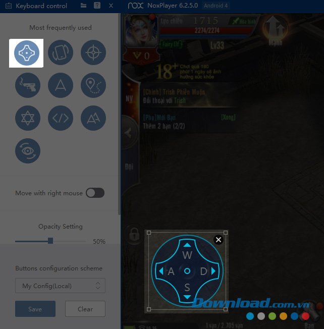 Cài đặt phím di chuyển