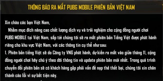Thông báo từ VNG